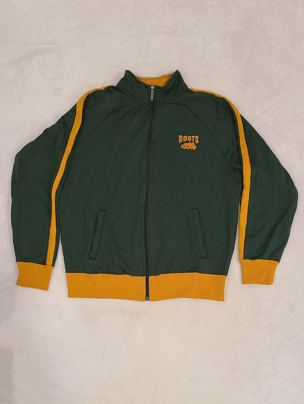 Roots Green Jacket with Yellow Trim — Zip Front Bomber Style